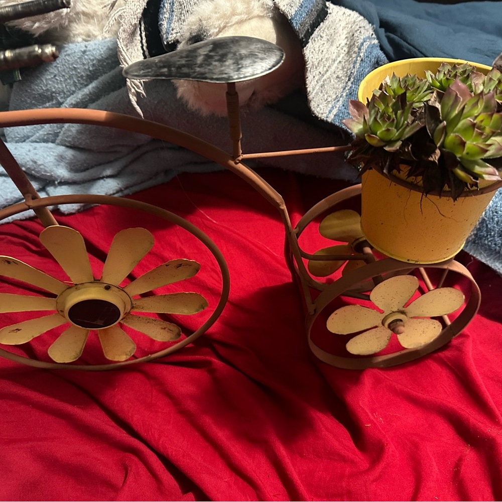Rustic Bicycle Planter with Yellow Pot steel